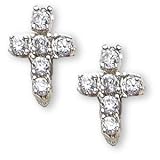 Sterling Silver and Crystal CZ Cross Pierced Earrings