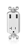 Leviton T5830-W High Speed USB Charger/Tamper-Resistant Receptacle, 20-Amp, 125-Volt, White by Levit