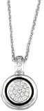 14K White Gold Designer Hand-Crafted Round-Shaped Pendant, Enhanced with Pave Set Diamonds and Black Onyx, Sliding on a 16'' Cable Chain Necklace. ( GH-Color, SI-Clarity, c.t.t.w.0.10CT ).