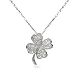Good Luck Sterling Silver Pave CZ Four Leaf Clover Pendant