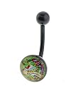 Genuine Ed Hardy Anodized Black Belly Ring - Green Dragon Logo in 10mm - 14 Gauge - 5mm Ball - Sold Individually
