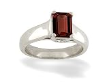 14K White Gold Genuine Emerald-cut Garnet Solitaire Ring