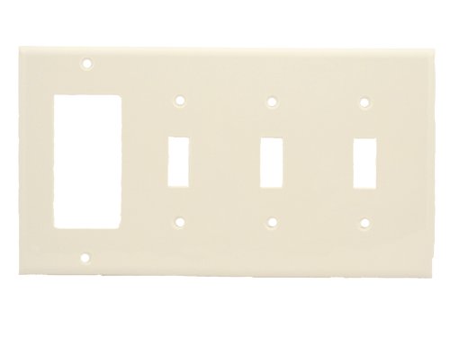 Leviton 80732-W 4-Gang 3-Toggle Decora/GFCI Device Combination Wallplate, Standard Size, Thermoplastic Nylon, Device Mount, White