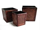 Square Planters w/ Diamond Design Bamboo & Rattan Weave Set of 3