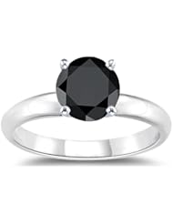 1.00 Ct 5.65-6.37 mm AAA Round Black Diamond Solitaire Ring in 14K White Gold {DIAMOND APPRAISAL INCLUDED}