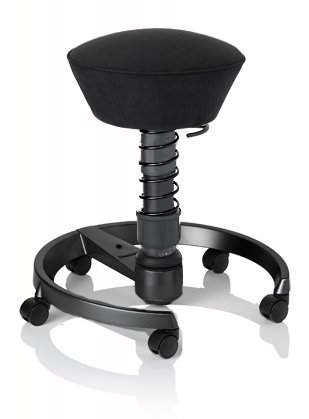 SWOPPER STANDARD 3D-Aktiv-Bürostuhl Hocker Sitzpolster Normal, Farbe schwarz, Federfarbe schwarz, Basis Anthrazit, Fussring mit Rollen nach DIN EN 12529, Feder SMALL 40 - 80 kg (SWOPS10RSML)