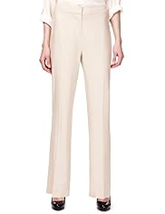 Linen Blend Seamed Waistband Bootleg Trousers