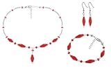 : Red and Clear Swarovski Crystal Sterling Silver Bracelet Earrings 16" 18" 20" 22" 24" Necklace Jewelry Set