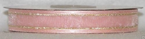 1-1/2" Organza Ribbon With Satin &amp; Metallic Gold / Silver Edge 25 Yard Roll ( Light pink &amp; Gold )