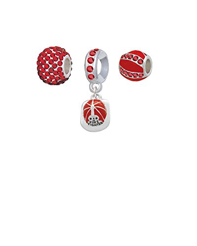 Red Enamel Firefighter Helmet - Sparkle Red Charm Beads (Set of 3)