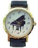 Piano Watch Ladies Size Approx.1inch. Black leather band.L190