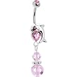 Fancy Pink Heart Dolphin Bead Dangle Banana Belly Ring