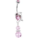 Fancy PINK Heart DOLPHIN BEAD Dangle Banana Belly Ring