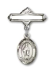 Sterling Silver Baby Badge with St. Gregory the Great Charm and Polished Badge Pin