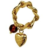 Baroque Gold Tone Heart and Red Bead Ring