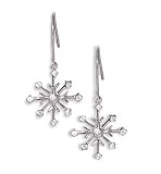 Rhodium Plated 8 Point Snowflake Earrings on French Wire with 9 CZs
