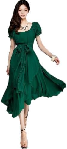 Women's Maxi Chic Chiffon Vintage Long Ball Party Irregular Evening Dress (US4=M, green)