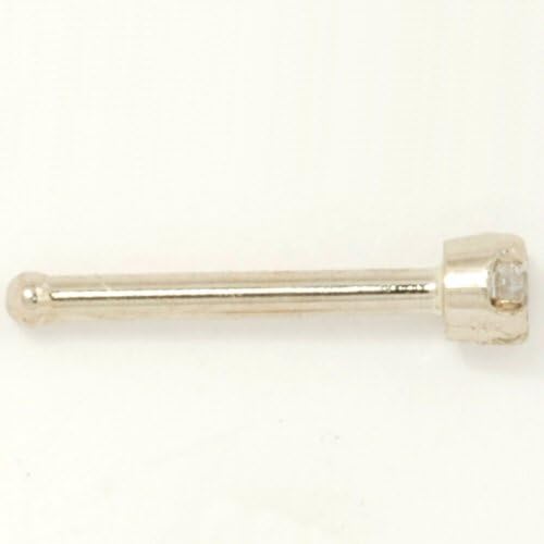 14K White Gold Nose Bone 1.75mm Prong-set: 18g 5/16", Cubic Zirconia Gem