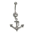 Stainless Steel Belly Ring with Clear Australian Crystals - Dangling anchor with cross 14g/5mm ball