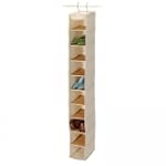 Natural Canvas Cotton 10 Shelf Shoe Organizer with Bamboo Insert Shelves (Natual) (50"H x 6"W x 12"D)
