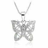 Sterling Silver Simulated Diamond CZ Butterfly Pendant