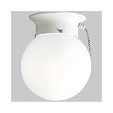 Glass Globe White Semi Flush Mount with Pull Chain