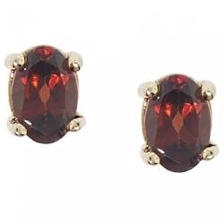 Oval Red Garnet Stud Earrings in Yellow Gold