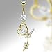 14K Gold Cubic Zirconia Belly Ring with Heart and title=