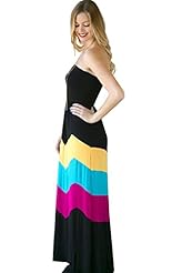 A-line Bandeau Neck Polyester Open-Back Colorblocking Maxi Dress 