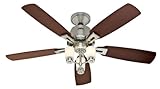 Hunter 28705 Altitude 52-Inch 5-Blade 3-Light Ceiling Fan, Brushed Nickel with Oak/Dark Walnut Blades and Frosted Glass Shades