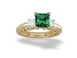 14K Yellow Gold Square Created Emerald and Diamond Engagement Ring