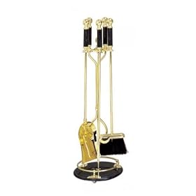UniFlame 5 Piece Polished Brass And Black Marble Fireset by UniFlame