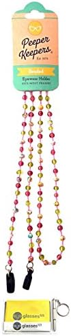 Peeper Keepers Eyeglass Retainer, Sunglass Chain Glass Beads, Pink Marble, 1pk | w/Microfiber Cloth, Screwdriver