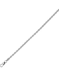 Silver with Non-Rhodium Finish 2.2mm wide Shiny Diamond Cut Rope Chain with Lobster Clasp