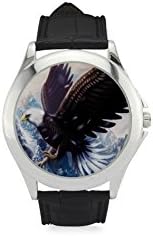 Special Design American Pride the Bald Eagle Pattern, Cool Eagle Custom Unisex Classic Leather Strap Watch, Metal Case, Tempered Glass, Black Leather Band