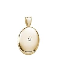 Solid 14K Yellow Gold Premium Weight Diamond Oval Locket 5/8 inch x 3/4 inch Solid 14K Yellow Gold