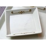 Natural Stone Desk Square Dish Tray With Brass Emblems
