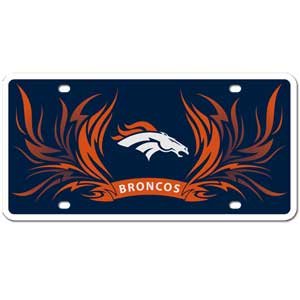 Denver Broncos Flame design Styrene License Plate. Officially Licensed NFL Plate For all Car / SUV / Truck.