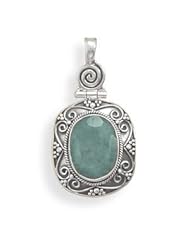 Oxidized Sterling Silver Faceted Rough-Cut Emerald Pendant