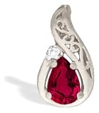 14K White Gold Pear Created Ruby and Diamond Pendant
