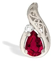 14K White Gold Pear Created Ruby and Diamond Pendant