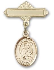 14K Gold Baby Badge with St. Isidore of Seville Charm and Polished Badge Pin
