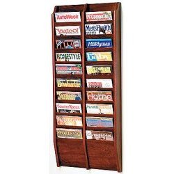 20 Pocket Magazine Wall Rack - Mahogany Finish (Dark Red Mahogany) (48