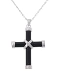 Sterling Silver Wrapped Onyx Cross with 18 Link Chain