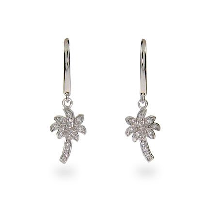 Eve's Addiction Sterling Silver Cubic Zirconia Palm Tree Earrings