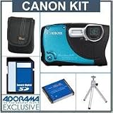 Canon PowerShot D20 Digital Camera Kit - Blue - with 8GB SD Memory Card, Spare NB-6L Type Lithium-ion Battery, Camera Case, Table Top Tripod,