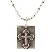 Dog Tag Style Southwestern Spanish or Mexican Inspired Cross Pendant in Sterling Silver Crafted by Native American Artist on 20" Oxidized Bead Chain, #7741
