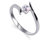 Marvelous .925 Sterling Silver Band Princess Cut Clear Cubic Zirconia Solitaire Slim Promise Ring