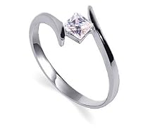Marvelous .925 Sterling Silver Band Princess Cut Clear Cubic Zirconia Solitaire Slim Promise Ring