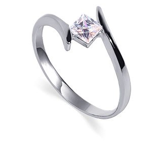 Marvelous .925 Sterling Silver Band Princess Cut Clear Cubic Zirconia Solitaire Slim Promise Ring